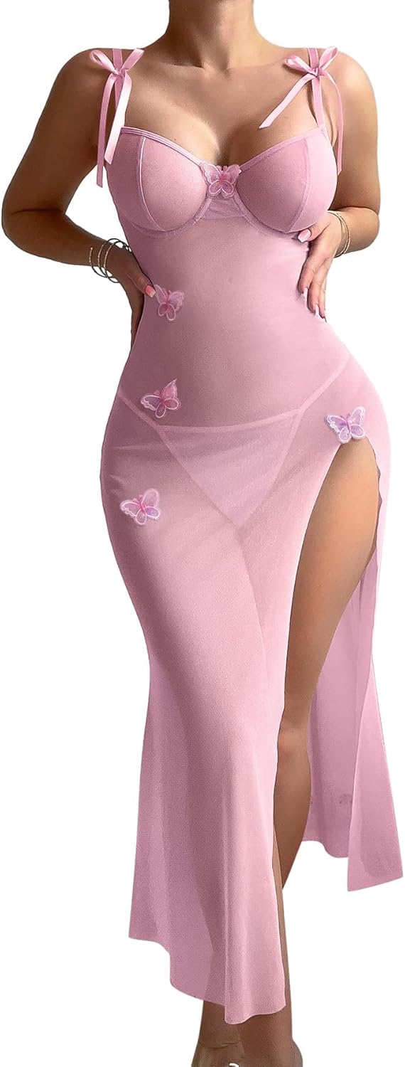  Butterfly Embroidered Lingerie Dress - 