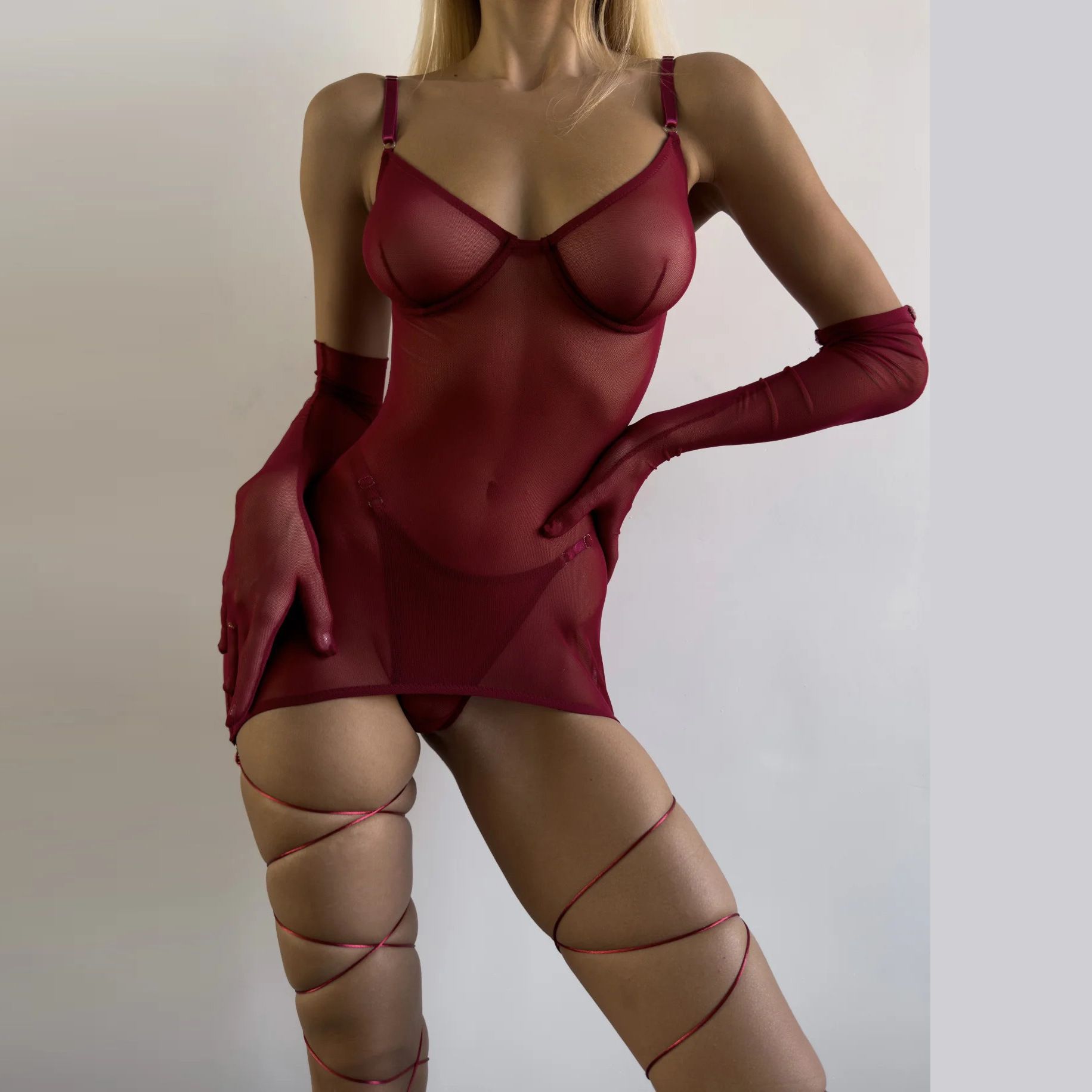 Sheer Mesh Strappy Mini Dress